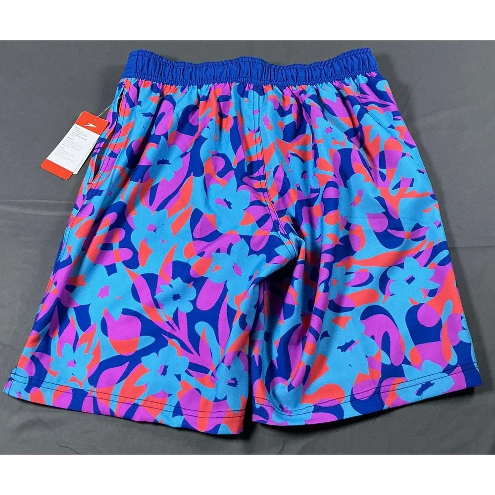 Speedo Mens Floral Print Swim Trunks Blue Orange Board Shorts Small 800464701384
